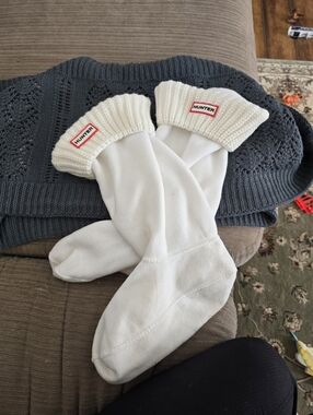 Hunter Cream White Fold-Over Boot Socks with Red Logo
